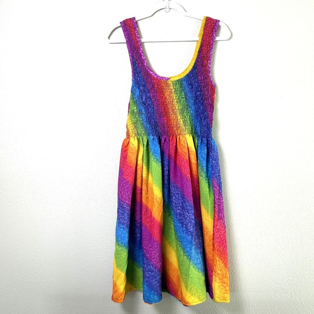 Rima Beachworld Dress Coverup OS Blue Purple Rainbow Sleeveless Sundress